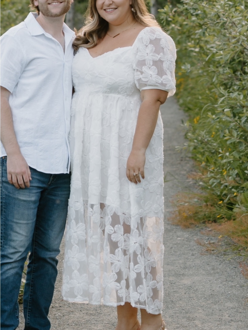 White Floral Lace Midi Dress